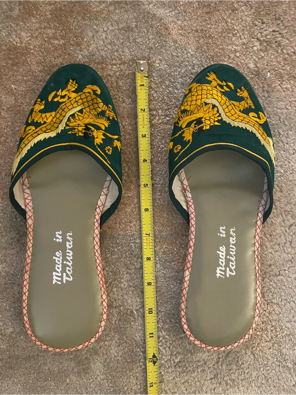 Embroidered Green Dragon Slip-On Flats